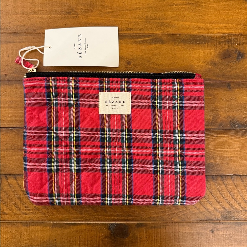 NWT Sezane Red Plaid Pouch